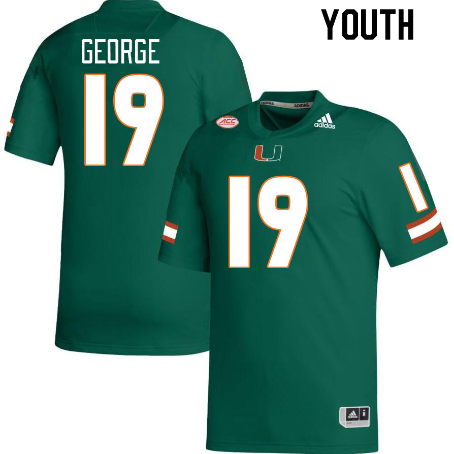 Youth #19 Jayden George Miami Hurricanes College Football Jerseys Stitched-Green